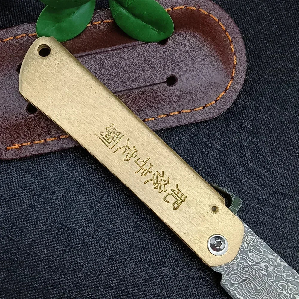 "Bushcraft" Higonokami Japanese - VG10 - Damascus Folding Blade - Ball Bearing - Copper Handle - Outdoor Fishing Hunting Survival EDC Pocket Tool Gift
