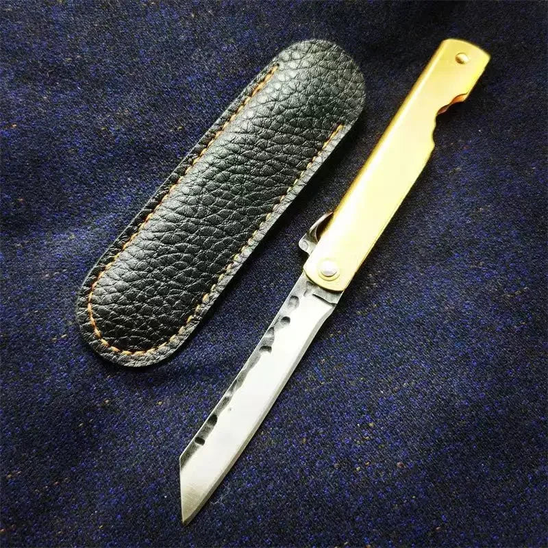 Higonokami Japanese VG10 Damascus Steel Hunting Folding Blade Pocket Knife Copper Handle Tactical Military Outdoor Survival Tool