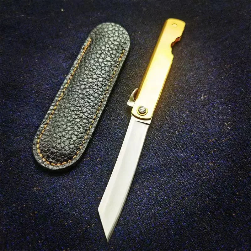 Higonokami Japanese VG10 Damascus Steel Hunting Folding Blade Pocket Knife Copper Handle Tactical Military Outdoor Survival Tool