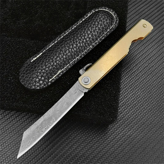 Japanese Handmade Higonokami Mini Pocket Knife VG10 Damascus Blade Brass Handle Sharp Outdoor Folding knife Hunting EDC Knives