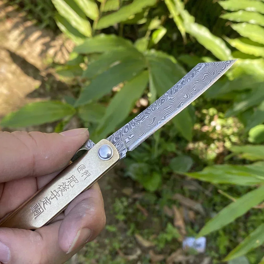 Higonokami Japanese VG10 Damascus Steel Ball Bearing Hunting Folding Blade Knife Copper Handle Tactical Military Outdoor Pocket
