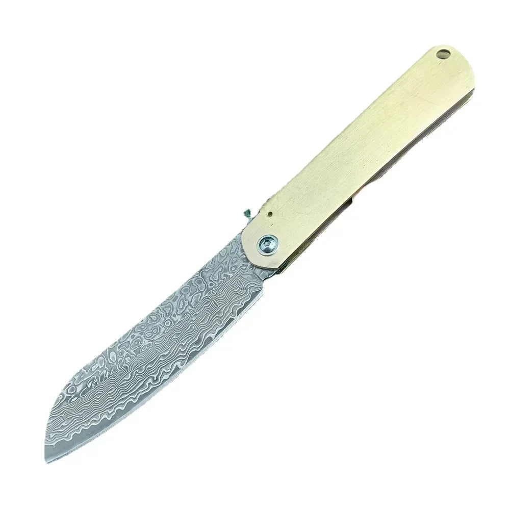 "Bushcraft" Higonokami Japanese - VG10 - Damascus Folding Blade - Ball Bearing - Copper Handle - Outdoor Fishing Hunting Survival EDC Pocket Tool Gift