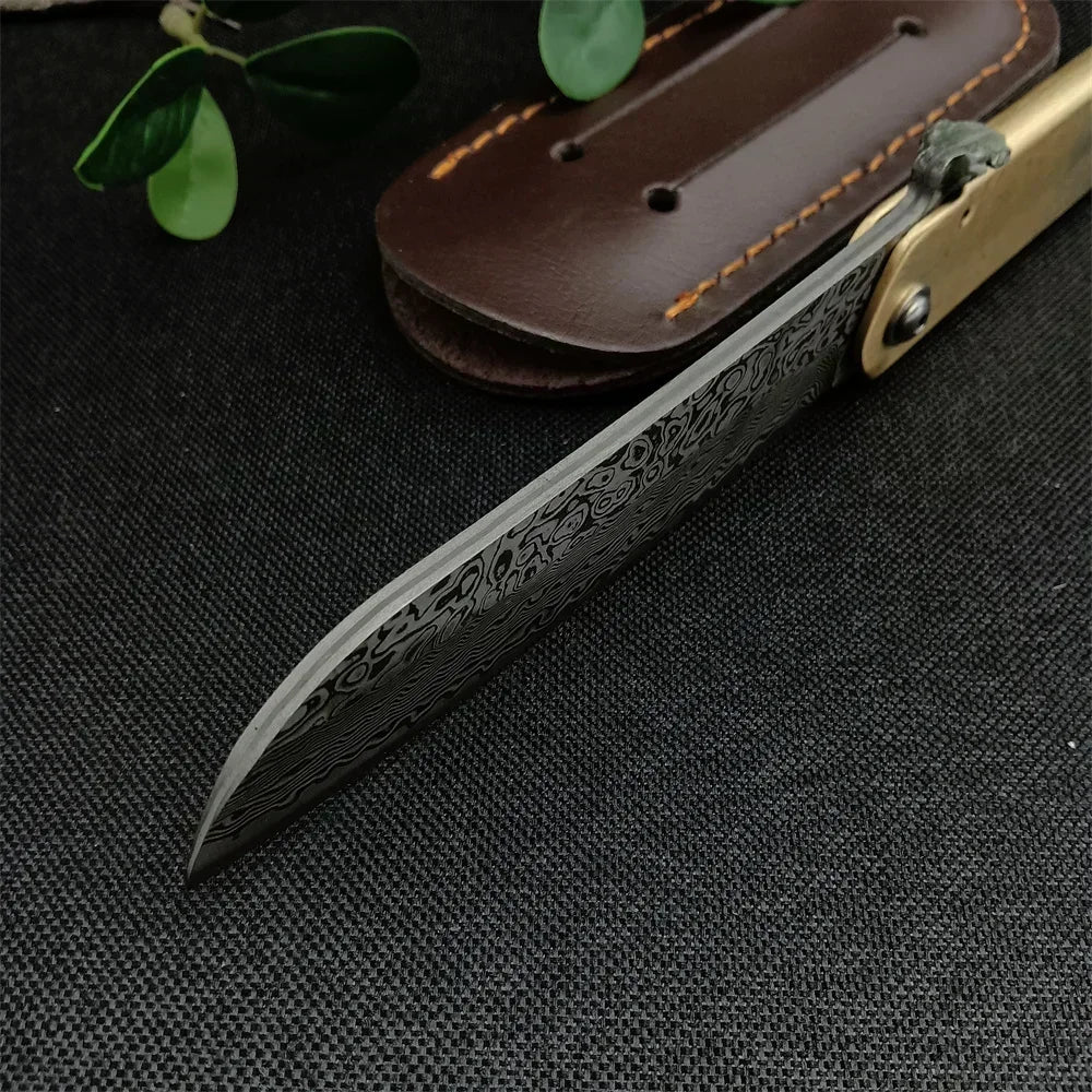 "Bushcraft" Higonokami Japanese - VG10 - Damascus Folding Blade - Ball Bearing - Copper Handle - Outdoor Fishing Hunting Survival EDC Pocket Tool Gift