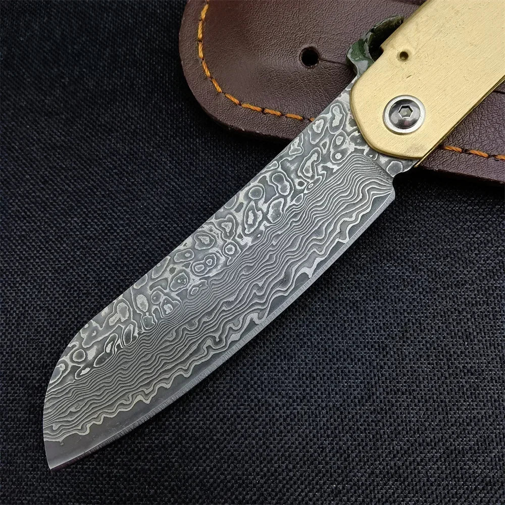 "Bushcraft" Higonokami Japanese - VG10 - Damascus Folding Blade - Ball Bearing - Copper Handle - Outdoor Fishing Hunting Survival EDC Pocket Tool Gift