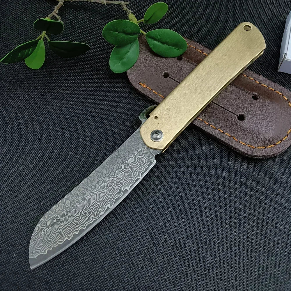 "Bushcraft" Higonokami Japanese - VG10 - Damascus Folding Blade - Ball Bearing - Copper Handle - Outdoor Fishing Hunting Survival EDC Pocket Tool Gift