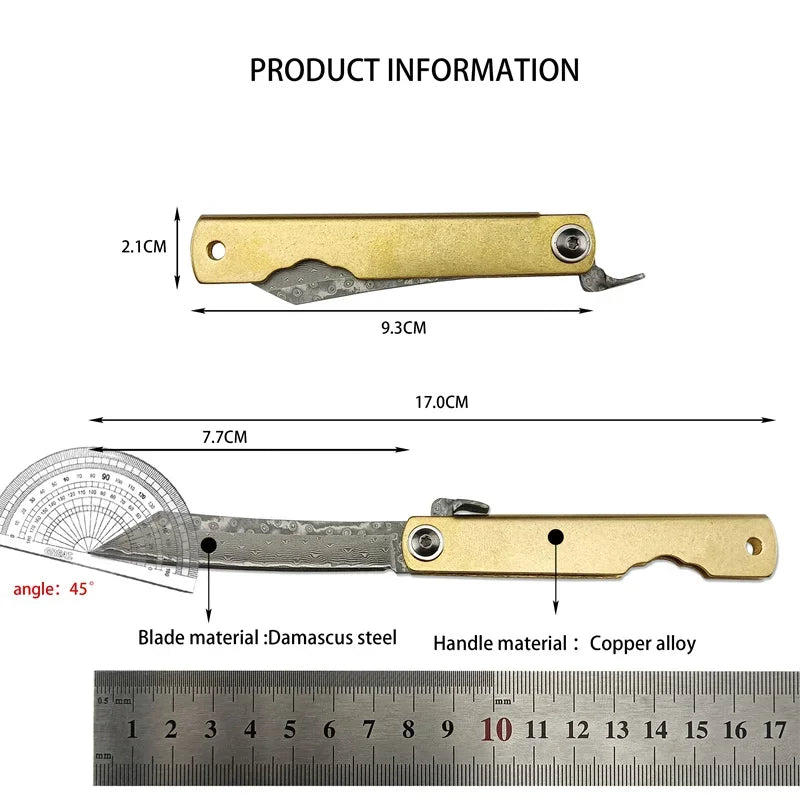 Japanese Handmade Higonokami Mini Pocket Knife VG10 Damascus Blade Brass Handle Sharp Outdoor Folding knife Hunting EDC Knives