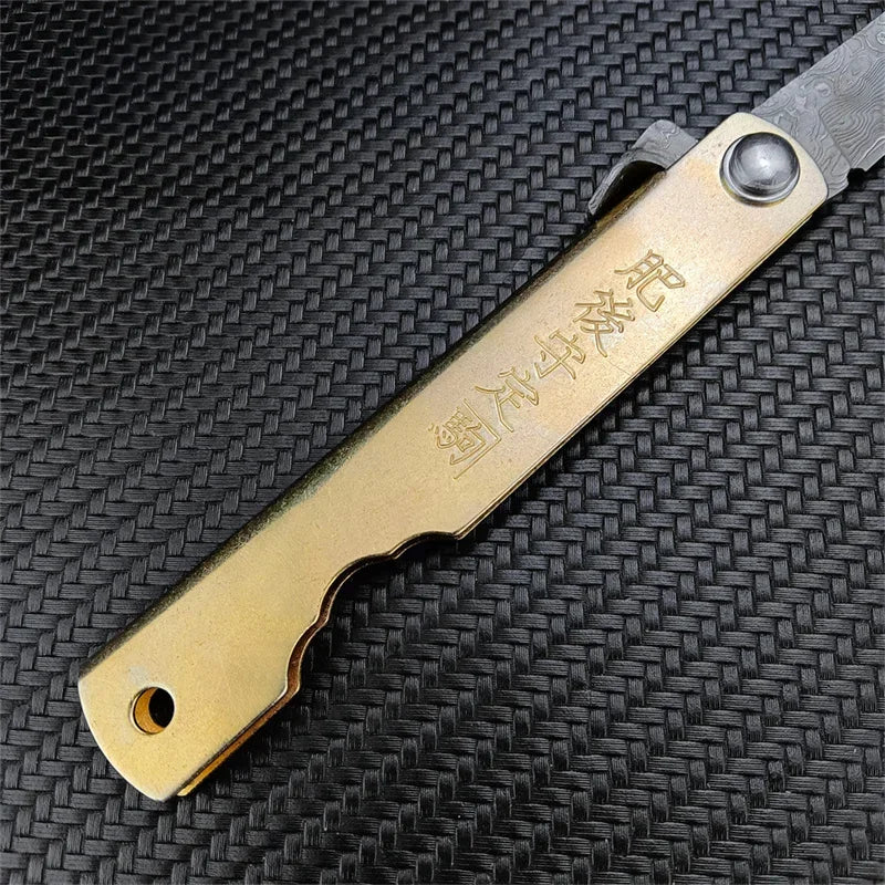 Japanese Handmade Higonokami Mini Pocket Knife VG10 Damascus Blade Brass Handle Sharp Outdoor Folding knife Hunting EDC Knives