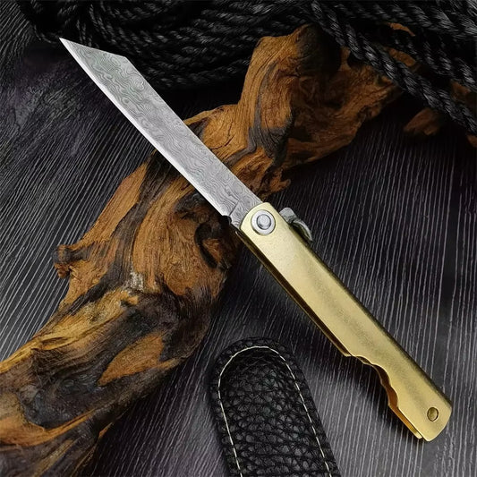 "Traditional" Higonokami - VG10 Damascus Steel - Copper Handle - Ball Bearing Folding