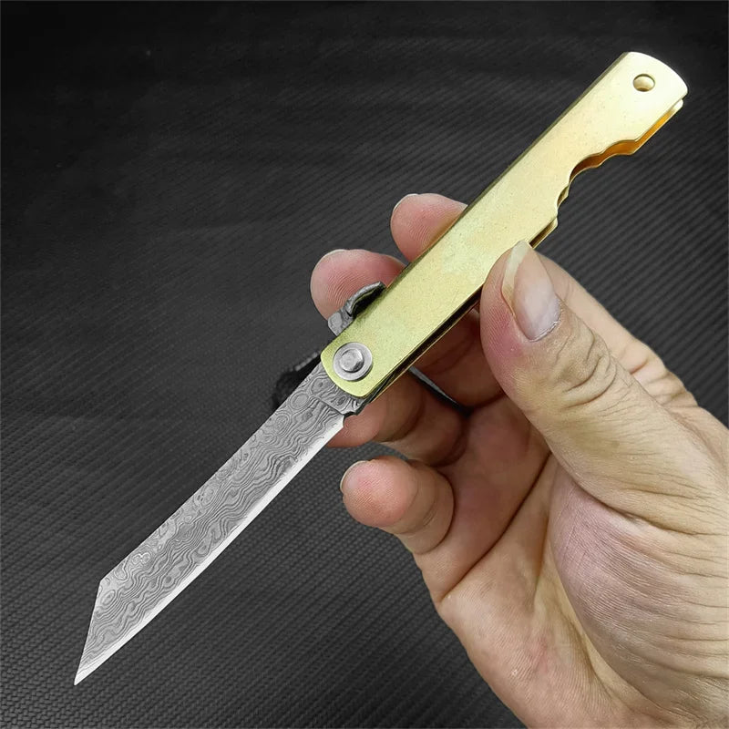 Japanese Handmade Higonokami Mini Pocket Knife VG10 Damascus Blade Brass Handle Sharp Outdoor Folding knife Hunting EDC Knives